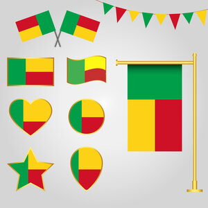 Vector collection of Benin flag emblems and icons in different shapes vector illustration Benin
